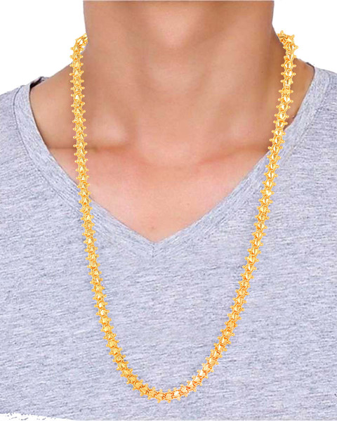MEENAZ 24 inch gold plated chain for mens Boys girls women neck chain  necklace golden Titanium, Gold-plated Plated Metal, Brass, Copper, Alloy, 