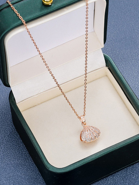 Royatto Latest Style Korean Rose Gold Pearl in Open Shell Oyster Pendant  Pearl Brass Plated Copper Necklace