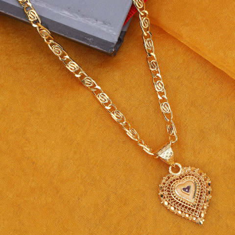 Atisundar Heart Design Gold Plated Pendant Set With Chain for Men Women  Gold-plated Plated Alloy Chain