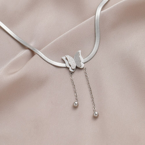 Thrillz Stylish Silver Chain Butterfly Pendant Necklace For Women