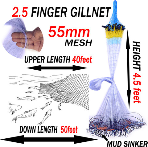 KVFISHNET 2.5 FINGER 55mm GILLNET,HEIGHT-4.5feet,UP LENGHT- 40feet,DOWN  LENGHT- 50feet Fishing Net - Buy KVFISHNET 2.5 FINGER 55mm GILLNET ,HEIGHT-4.5feet,UP LENGHT- 40feet,DOWN LENGHT- 50feet Fishing Net Online at  Best Prices in India - Fishing |