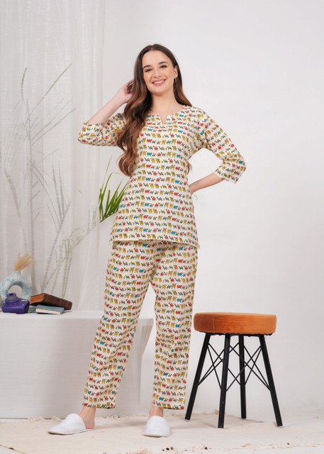 sanracchna fabricss Women Printed Multicolor Night Suit Set