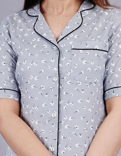 MintMarie Women Night Suit Set Silver Geometric Print - Image 8