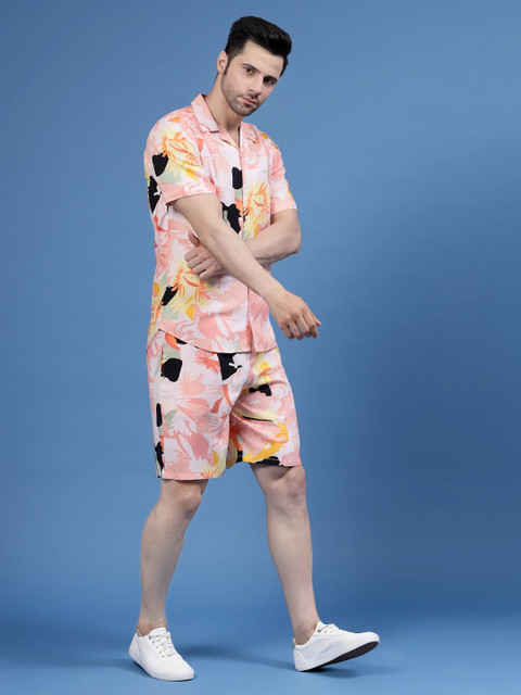 RIGO Men Printed Pink Night Suit Set