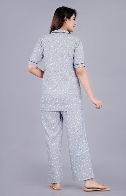 MintMarie Women Night Suit Set Silver Geometric Print - Image 6