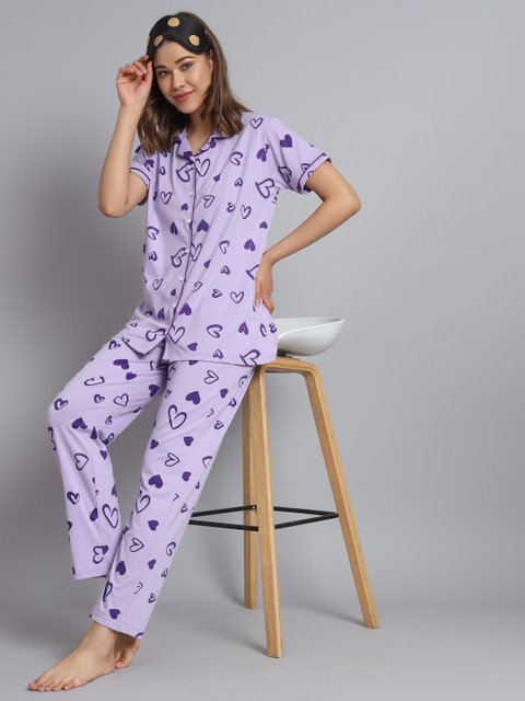 Sephani Women Printed Purple Shirt Pyjama set Price in India