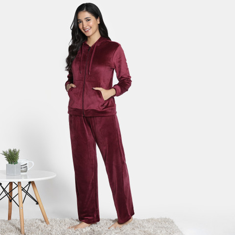 ZIVAME Women Solid Maroon Night Suit Set Price in India Buy