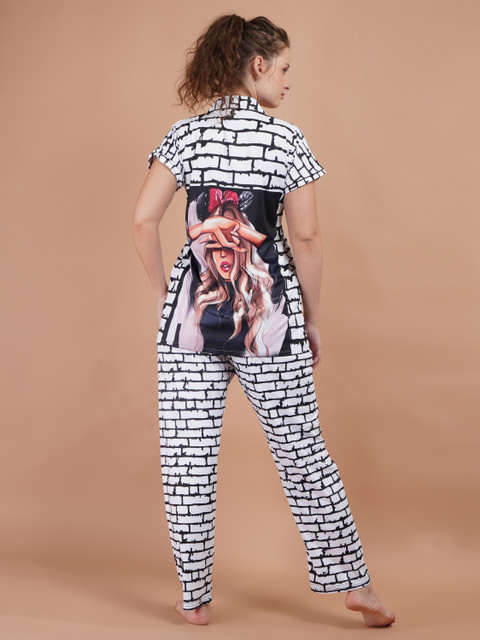 GuSo Shopee Women Printed White Top Pyjama Set