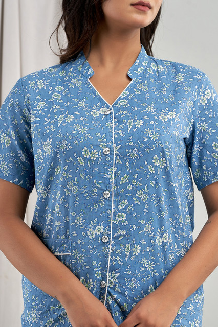 Asami Women Printed Blue Shirt & Pyjama set Price in India - Buy