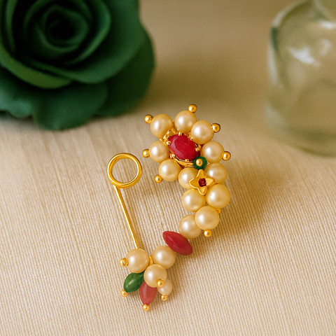 THANU'S CRAFT Pearl Gold-plated Plated Metal, Mother of Pearl Nathiya