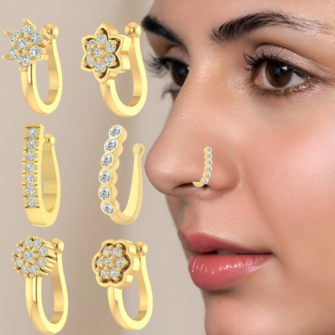 VAMA Crystal Gold-plated Plated Metal Nose Ring