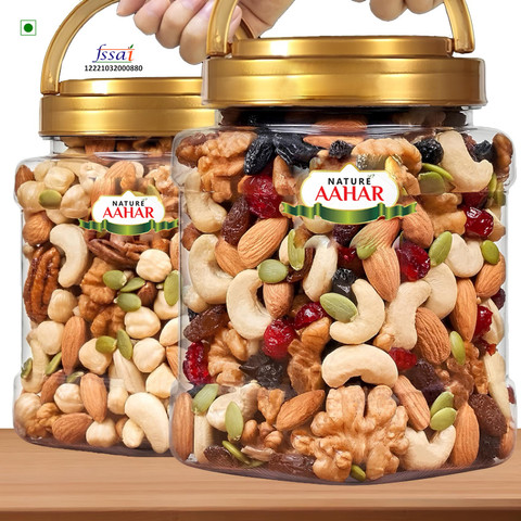 Nature Aahar Mix Dry Fruit Panchmeva 500gm JAR Almonds, Cashews,  Raisins, Pistachios, Dry Dates, Figs, Assorted Fruits Nuts