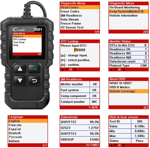 RG Creader 3001 OBD2 Scanner with Automotive Relay Tester | OBD Reader ...