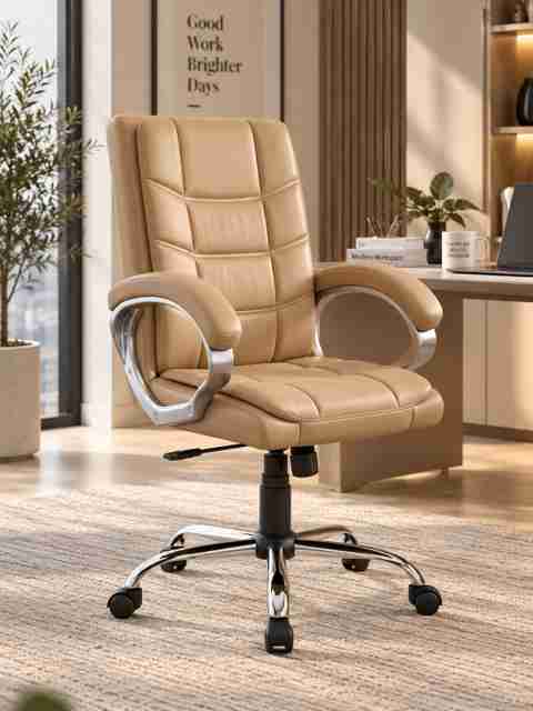 RW REST WELL Star Executive Revolving Office Chair|Computer Desk Chair with Cushioned Seat| Leatherette Office Executive Chair (Beige, DIY(Do-It-Yourself)) - Image 5