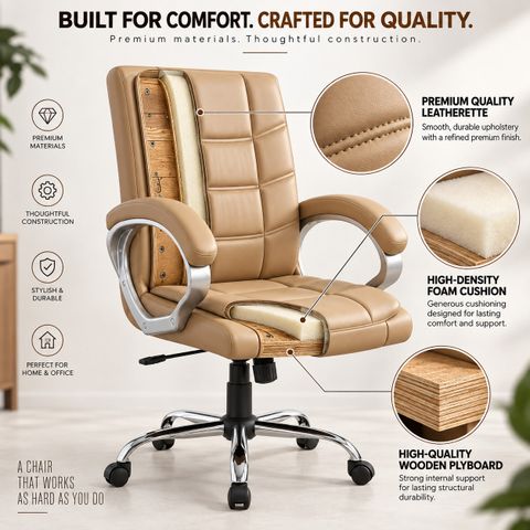 RW REST WELL Star Executive Revolving Office Chair|Computer Desk Chair with Cushioned Seat| Leatherette Office Executive Chair (Beige, DIY(Do-It-Yourself)) - Image 8