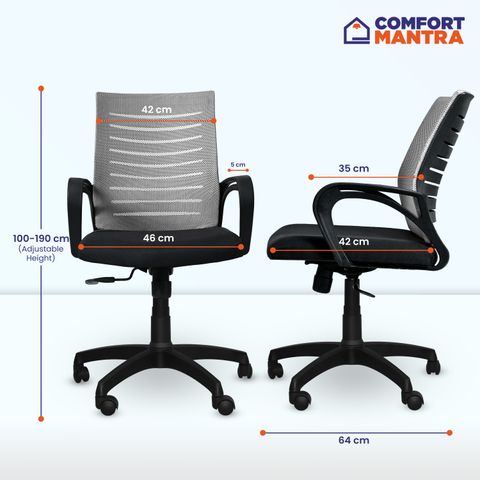 Comfort Mantra Bolt Chair Ergonomic Office Chair Mid Back Lumbar Support Armrest Fabric Office Adjustable Arm Chair (Grey Mesh, Optional Installation Available) - Image 4