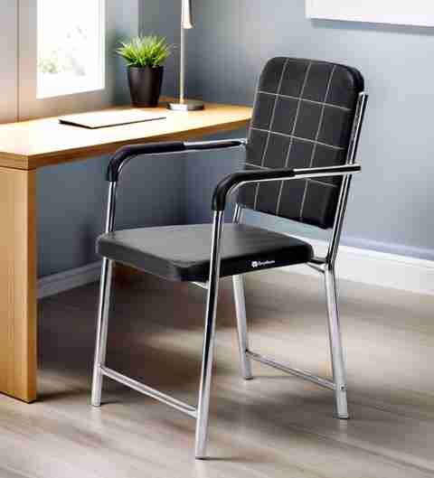 SOMRAJ Visitor Chair with arm Rest with Steel Frame and Cushioned