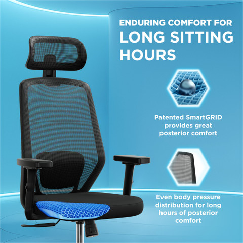 The Sleep Company Uno SmartGRID Premium Ergonomic High-Back Desk Chair for  Office Home Mesh Office Executive Chair