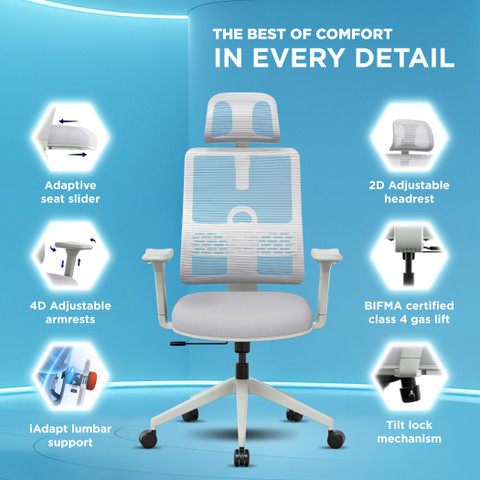 The Sleep Company Flex SmartGRID Premium Ergonomic High-Back Desk