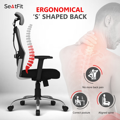 SEATFIT Matrix Ergonomic with Height Adjustable Handrest and Locking  Mechanism Mesh Office Adjustable Arm Chair