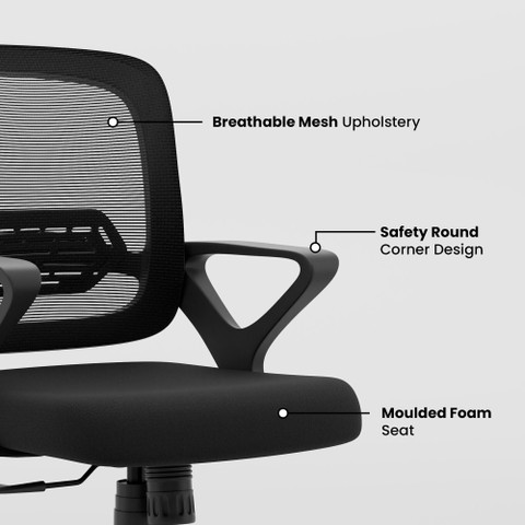 GREEN SOUL Pebble Mid Back Ergonomic|Home, Office, WFH|Moulded Foam|Extra  Comfort Mesh Office Adjustable Arm Chair