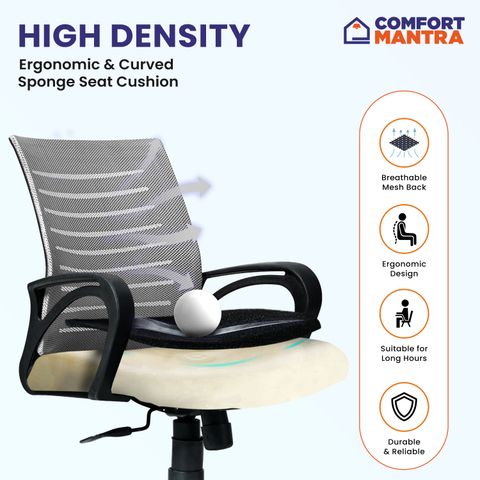 Comfort Mantra Bolt Chair Ergonomic Office Chair Mid Back Lumbar Support Armrest Fabric Office Adjustable Arm Chair (Grey Mesh, Optional Installation Available) - Image 7