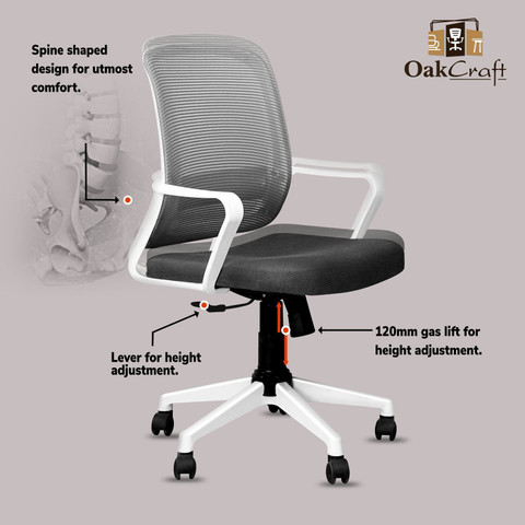Oakcraft Ergonomic Home Office Desk White Mesh Chair with Lumbar