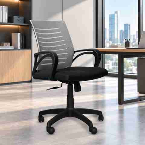 Comfort Mantra Bolt Chair Ergonomic Office Chair Mid Back Lumbar Support Armrest Fabric Office Adjustable Arm Chair (Grey Mesh, Optional Installation Available) - Image 3