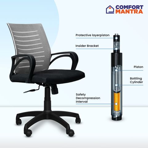 Comfort Mantra Bolt Chair Ergonomic Office Chair Mid Back Lumbar Support Armrest Fabric Office Adjustable Arm Chair (Grey Mesh, Optional Installation Available) - Image 8