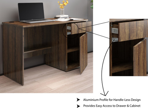 spacesbyU Agasta Study Table with 25mm Thick Top Handle-Less Aluminium  Profile Design Engineered Wood Study Table