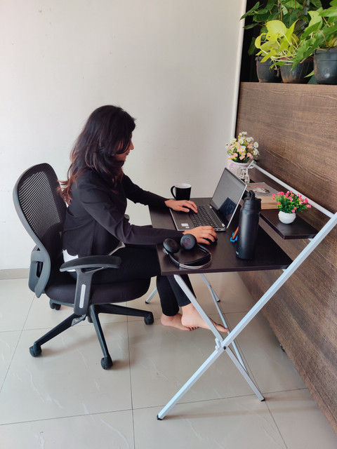 blumuno X-Plus Folding Table (Black Finish) Engineered Wood Study