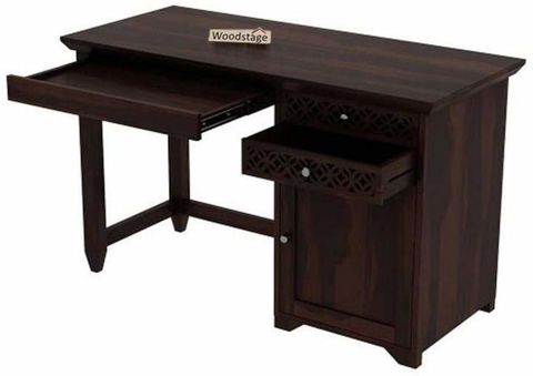 WOODSTAGE Solid Sheesham Wood Office Desk Computer Study Table with 3 ...