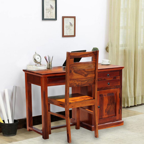 Wopno Furniture Pure Sheesham Wooden Study Desk Table With Chair For  Student Adults Solid Wood Study Table
