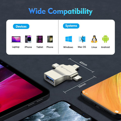 STRIFF Lightning, USB Type C, Micro USB, USB OTG Adapter
