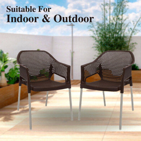 ITALICA Plasteel Arm Chair/ Stainless Steel Legs/Matte Finish/Sturdy  Plastic Chair Set/ Plastic Outdoor Chair