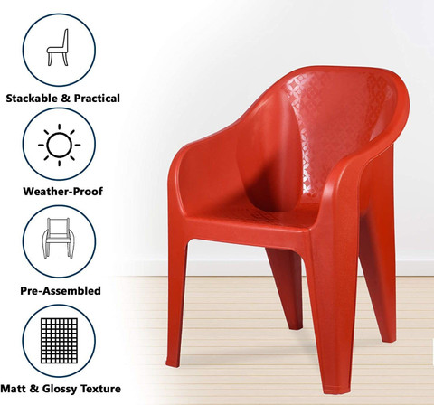 COMFORT Creation Sigma Plastic Chair Set of with Matt Texture for Home  and Office(Red) Plastic Cafeteria Chair