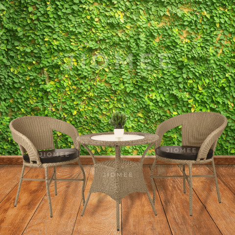 Jiomee Furniture Outdoor-Indoor Patio Rattan Wicker 2-Seater Chair Table  Bistro Set Metal Outdoor Chair