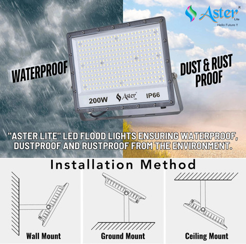 ASTER LITE Lumix 200W LED Flood Light IP66 Waterproof 6500K Cool