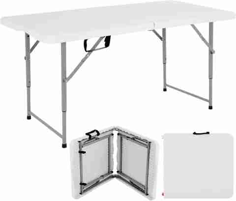 Livzing Height Adjustable Plastic Folding Picnic Table with Metal Frame Plastic Outdoor Table (Finish Color - White, Pre-assembled) - Image 2