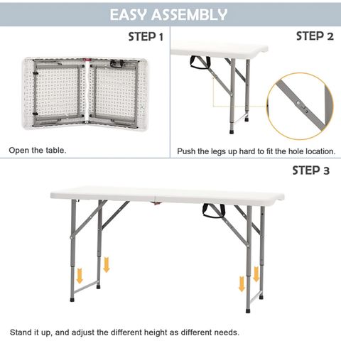 Livzing Height Adjustable Plastic Folding Picnic Table with Metal Frame Plastic Outdoor Table (Finish Color - White, Pre-assembled) - Image 4