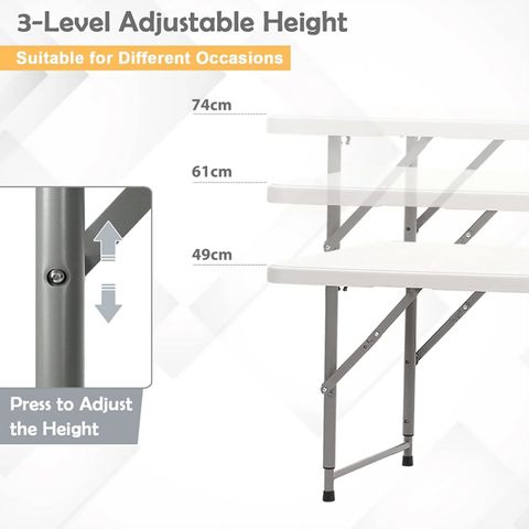 Livzing Height Adjustable Plastic Folding Picnic Table with Metal Frame Plastic Outdoor Table (Finish Color - White, Pre-assembled) - Image 5