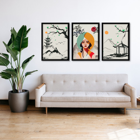 NoWorries Japanese wall art painting with frame for home