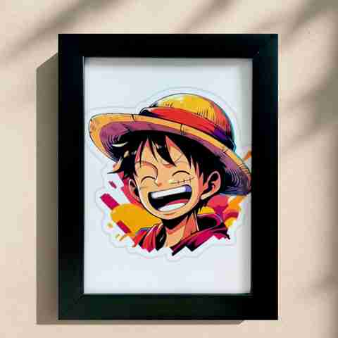 Abstract Strokes One Piece Luffy Wanted Poster | 9x7 Black Frame