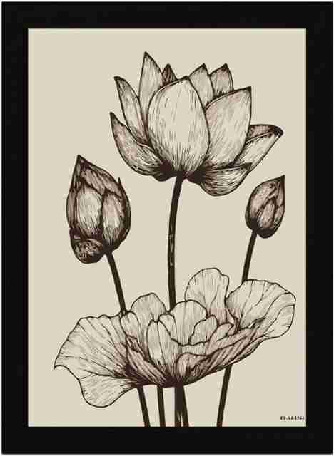 FRIZZY ARTS Minimalist Lotus Sketch Digital Reprint 20 inch x 14