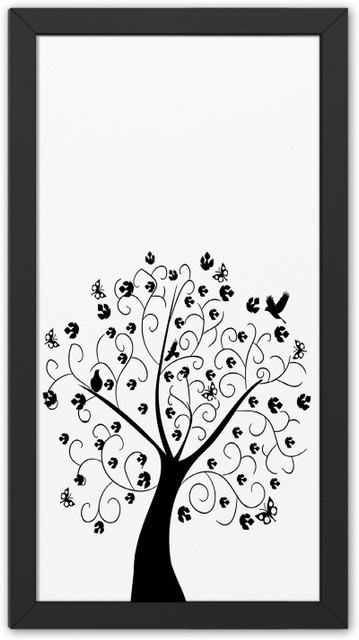 Ritwika's White Modern Art Black Tree With Birds Frame Painting