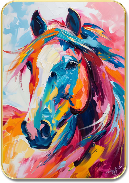 saf Colorful Horse Wall Art with Golden Frame Digital Reprint 24