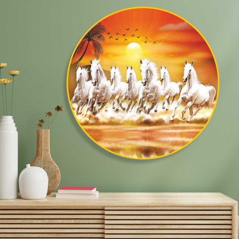 saf 7 Running Horses Crystal Embedded High Gloss Mirror