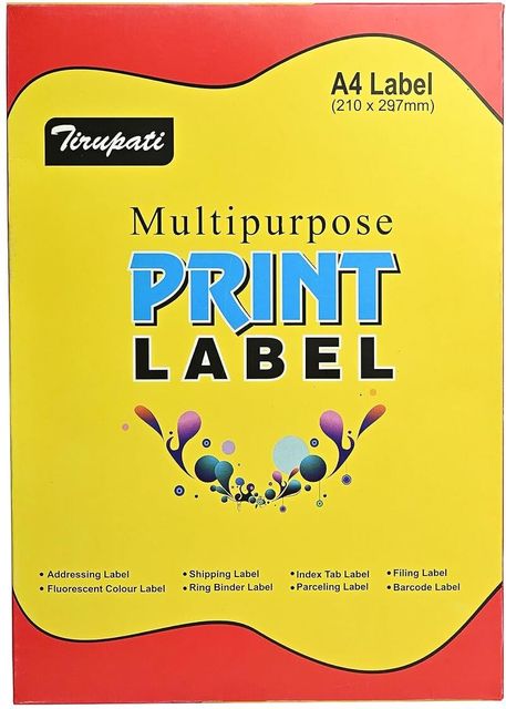 TIRUPATI A4 Size Sticker for Printer- 100 Sheets Pack (12 Sticker Per