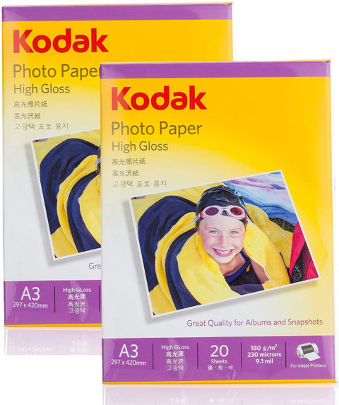 KODAK Glossy Photo Paper (2 x 20 Sheets) A3 180 gsm Photo Paper