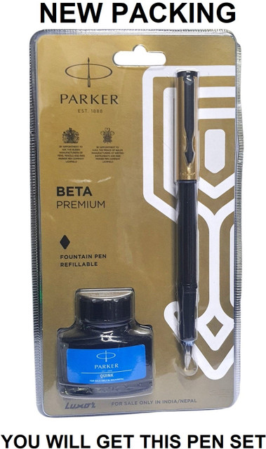PARKER Beta Premium Fountain Pen with Gold Trim and Blue Ink Bottle  Fountain Pen - Main Image